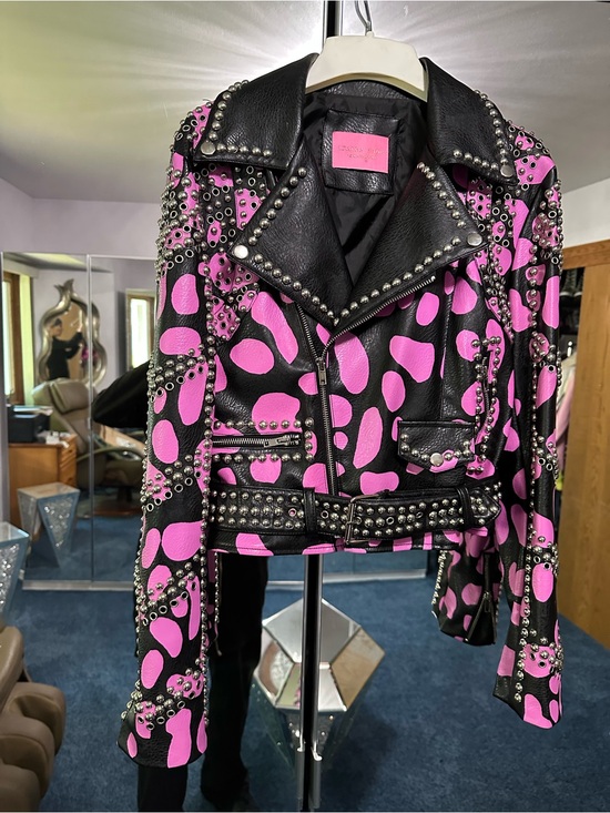 Azalea Wang Jackets & Blazers - Azela Wang Studded Pink & Black Leather Motorcycle Jacket - Women S